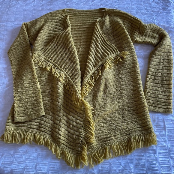 Baby Alpaca Yellow Lemon Knit Fringe Cardigan Sweater S - Picture 2 of 8